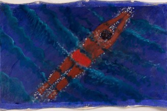Peinture représentant Alfred Nakache âgé nageant, de Florence Miailhe (court-métrage "Papillon")