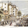 Paris 1851, les étrangers résidant dans la ville font la queue devant la Préfecture de Paris (actuel quai des Orfèvres) pour se faire délivrer des permis de résidence instaurés en septembre 1851. Lithographie en couleur © Eyedea/Keystone