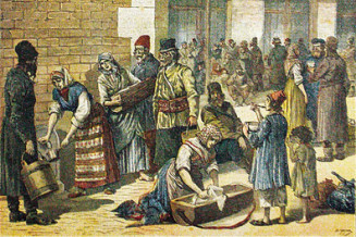 “Campement d’émigrants juifs à la gare de Lyon”. Couverture du Petit Journal, 10 septembre 1892 © Musée national de l’histoire et des cultures de l’immigration, CNHI