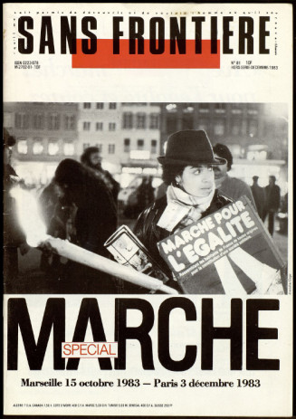 Couverture du numéro spécial "Marche" du journal Sans frontière avec la photographie d'Amadou Gaye