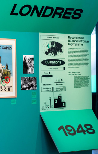 Vue des salles de l'exposition Olympisme, une histoire du monde