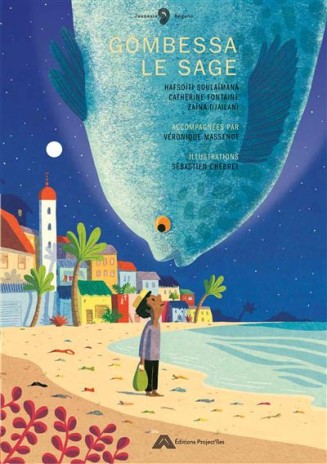Couverture de "Gombessa le sage", enfant sur une plage qui rencontre un gros poissson