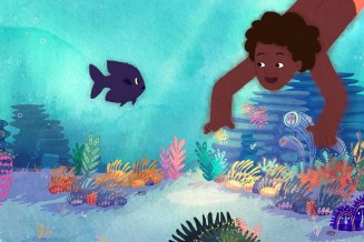 Visuel du film "Idodo" projeté à l'espace rivage, enfant sous l'océan